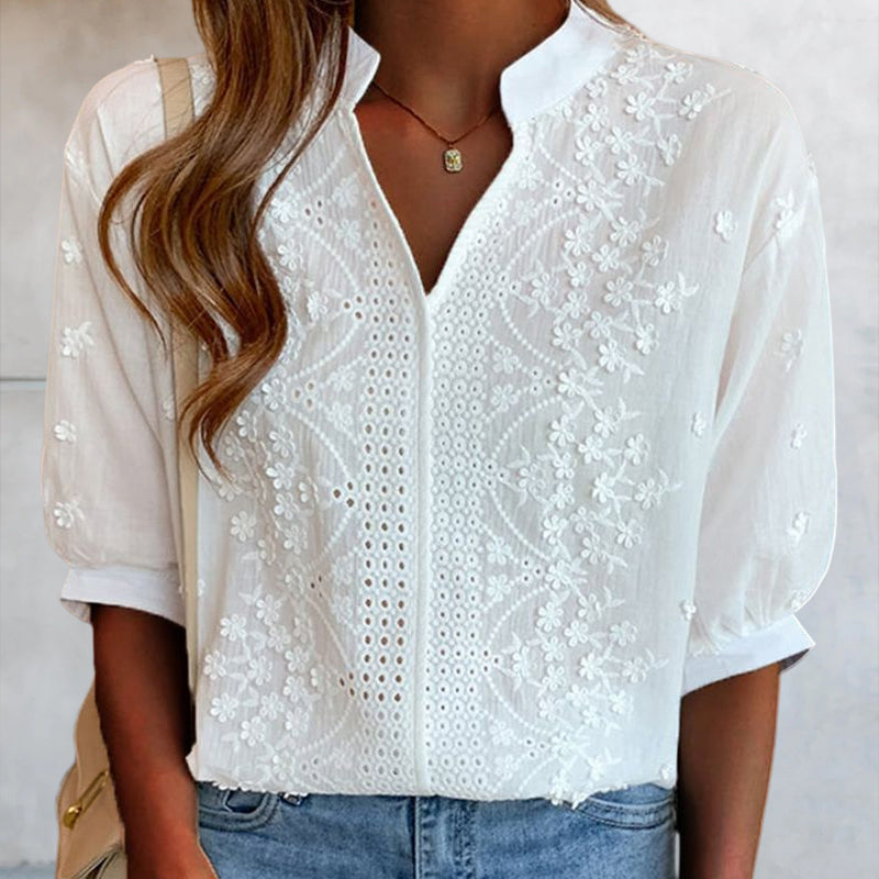 Women’s Lightweight V Neck Puff Sleeve Summer Blouse