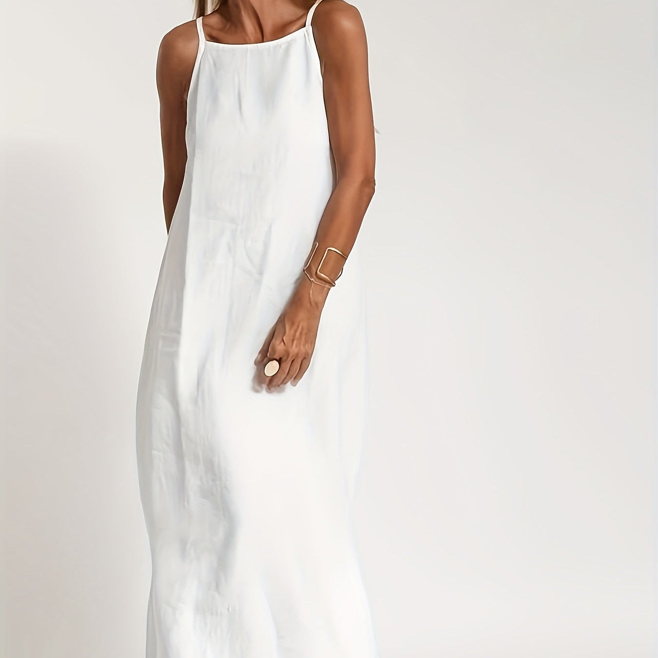 | Linen Spaghetti Strap Dress Relaxed Beach Everyday Wear