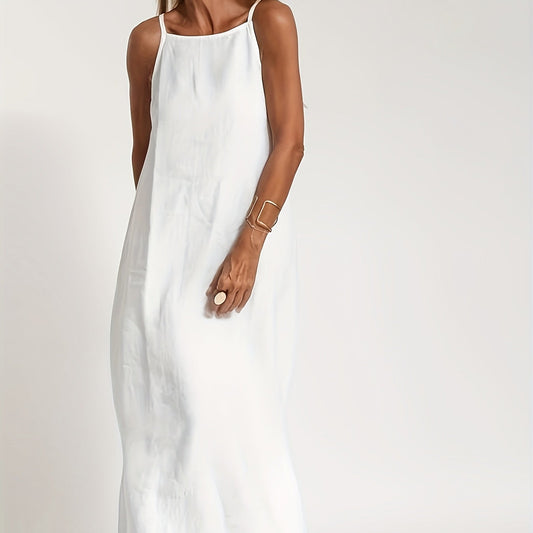 | Linen Spaghetti Strap Dress Relaxed Beach Everyday Wear