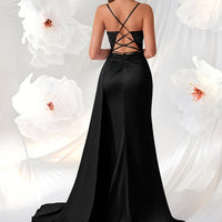 Women’s Elegant Backless V-Neck Dress with Embroidery and High-Waisted Silhouette, Perfect for Parties