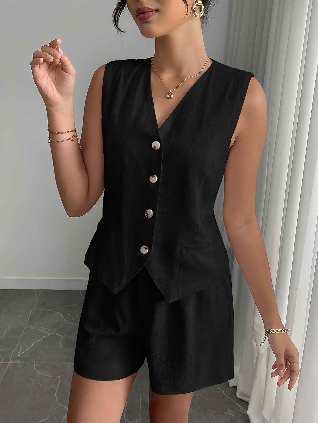 | Women’s Elegant Casual Vest and Shorts Set