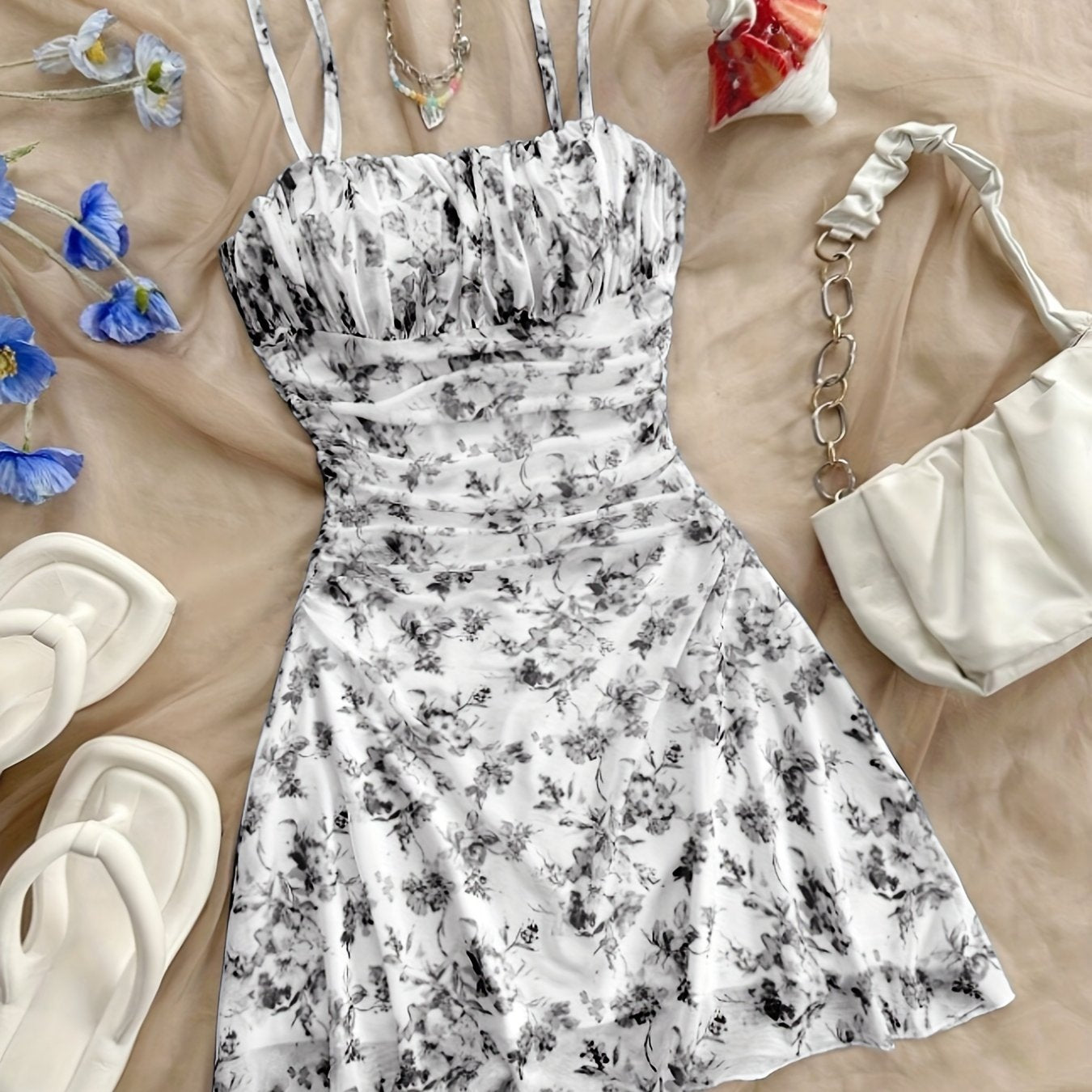 Floral Halter Dress with Elegant Silhouette