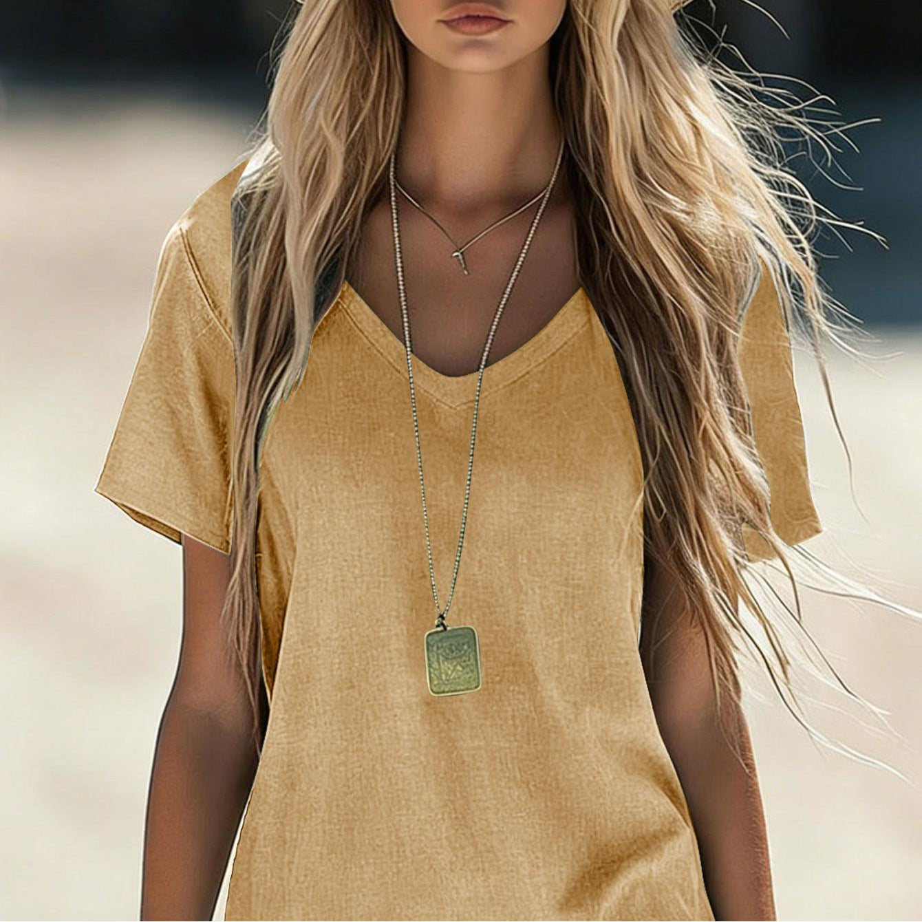 Comfortelle | Breathable Solid V-Neck Casual Dress with Pocket Detail