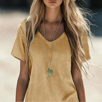 Comfortelle | Breathable Solid V-Neck Casual Dress with Pocket Detail