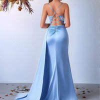 Women’s Elegant Backless V-Neck Dress with Embroidery and High-Waisted Silhouette, Perfect for Parties