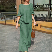 Women’s Casual Round Neck Wide Leg Pants Set