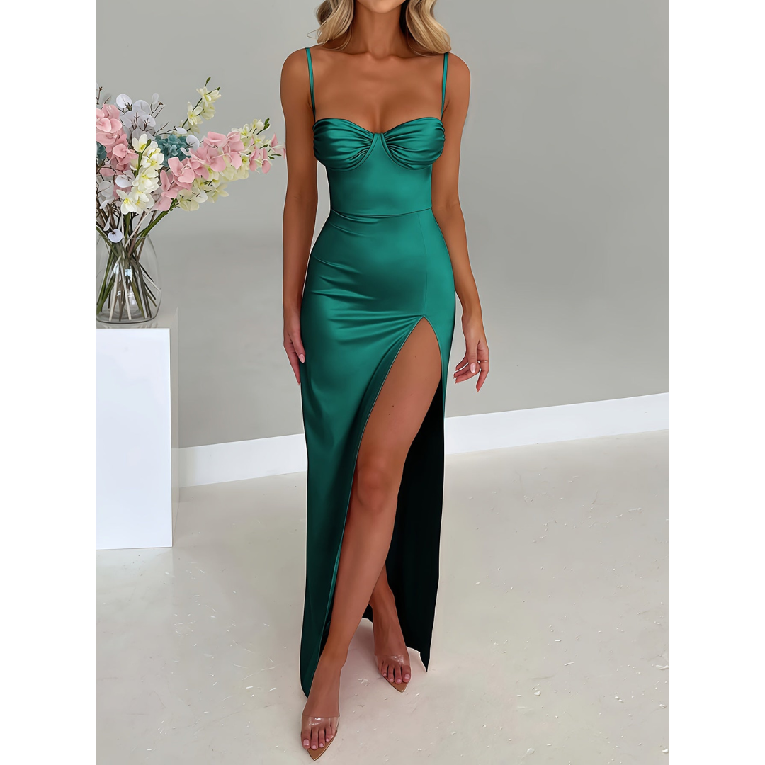 Satin Bodycon Evening Dress with High Split