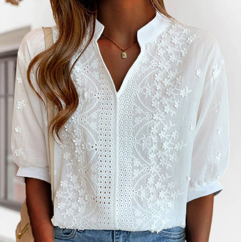 V-Neck Puff Sleeve Blouse
