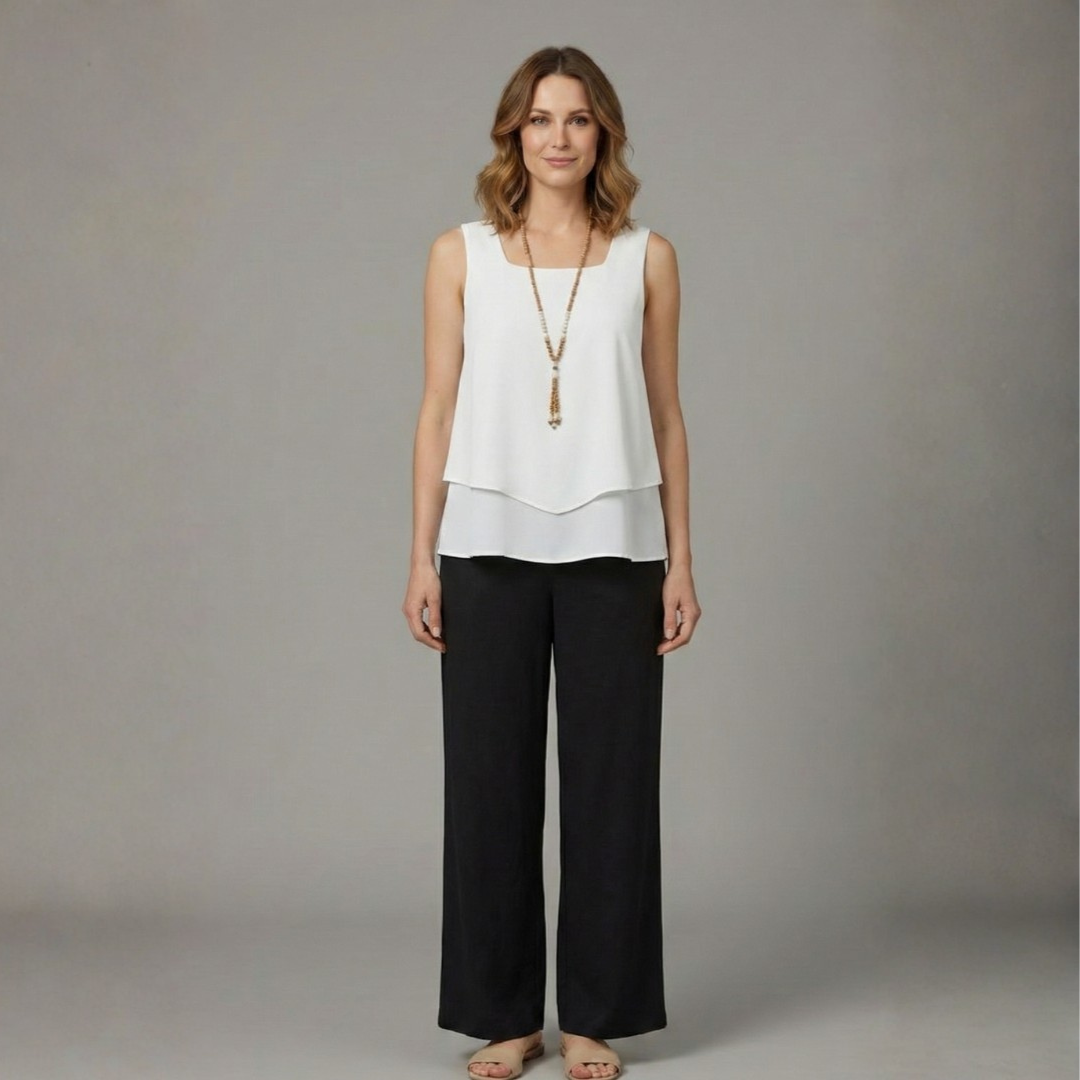 Women’s Two Piece Set with Sleeveless Top and Wide Legs