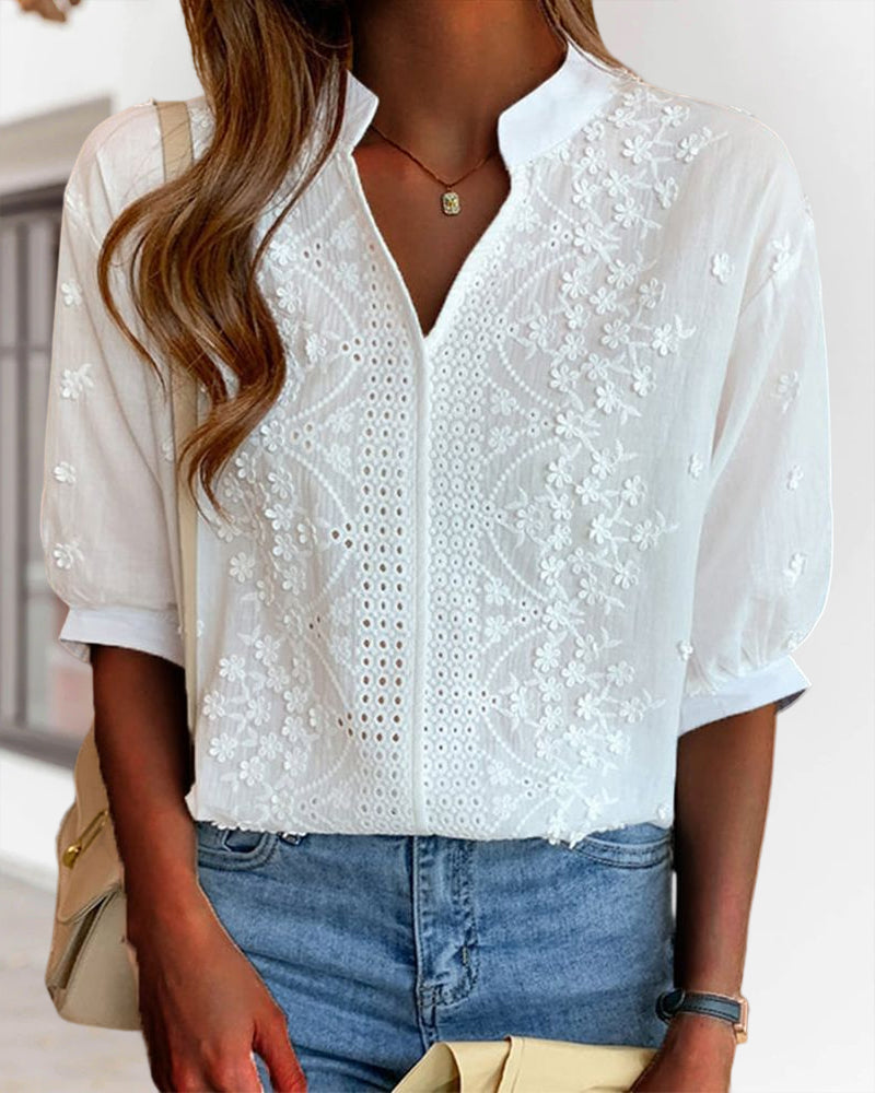Women’s Lightweight V Neck Puff Sleeve Summer Blouse