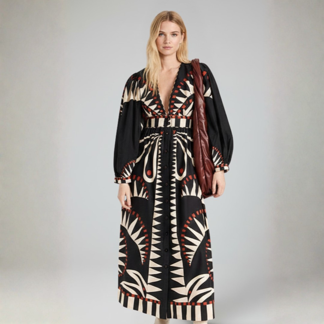 | Women’s V-Neck Long Sleeve Maxi Dress