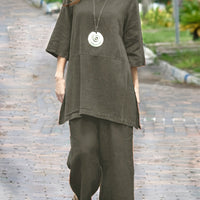 | Women’s Colorblock Casual Shirt and Wide Leg Pants Set