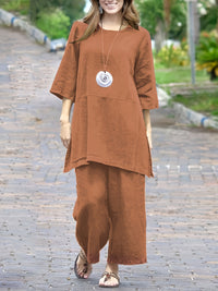 | Women’s Colorblock Casual Shirt and Wide Leg Pants Set