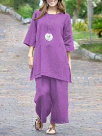 | Women’s Colorblock Casual Shirt and Wide Leg Pants Set