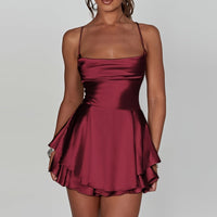 | Square Neck Backless Halter Neck Formal Dress