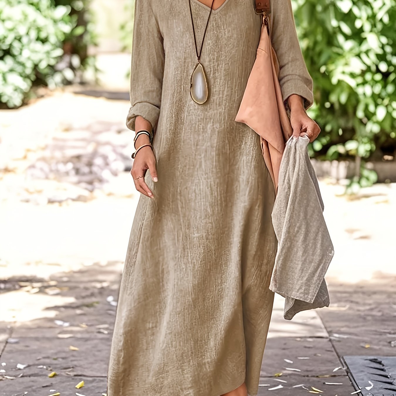 Women’s Elegant V-Neck Long Sleeve Maxi Dress