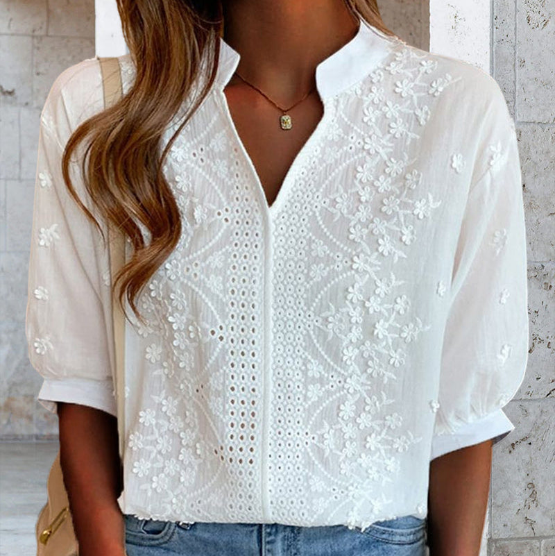 V-Neck Puff Sleeve Blouse