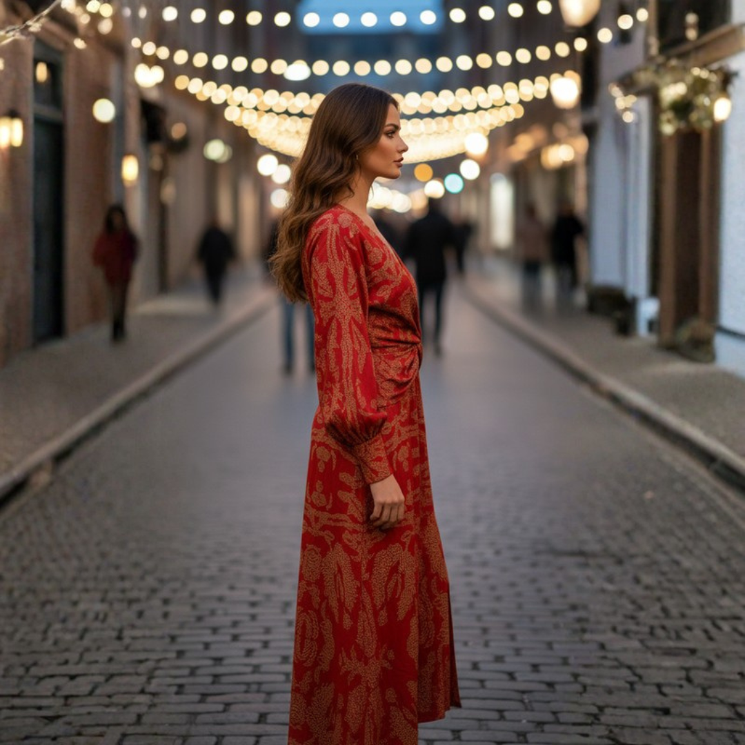 Elegant V-Neck Midi Dress