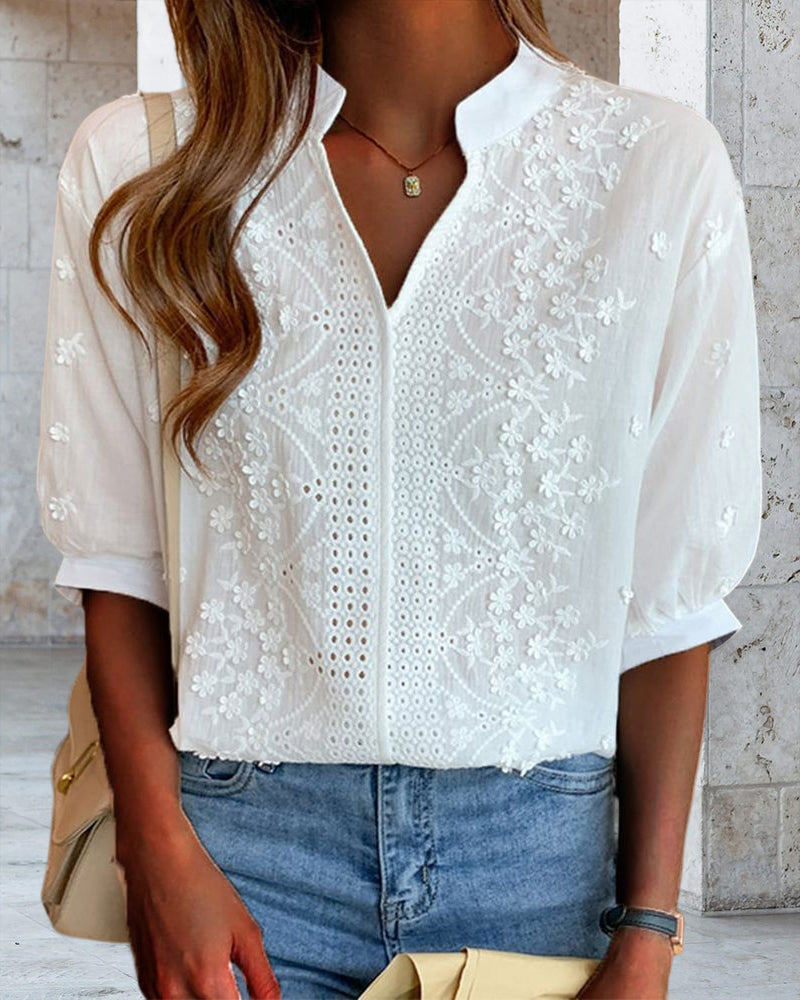 Women’s Lightweight V Neck Puff Sleeve Summer Blouse