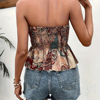 Shirred Paisley Bandeau Top with Hanky Hem