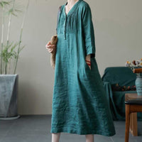 | Versatile Long Dress with Accordion Pleats and Breathable Linen Fabric