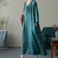 | Versatile Long Dress with Accordion Pleats and Breathable Linen Fabric