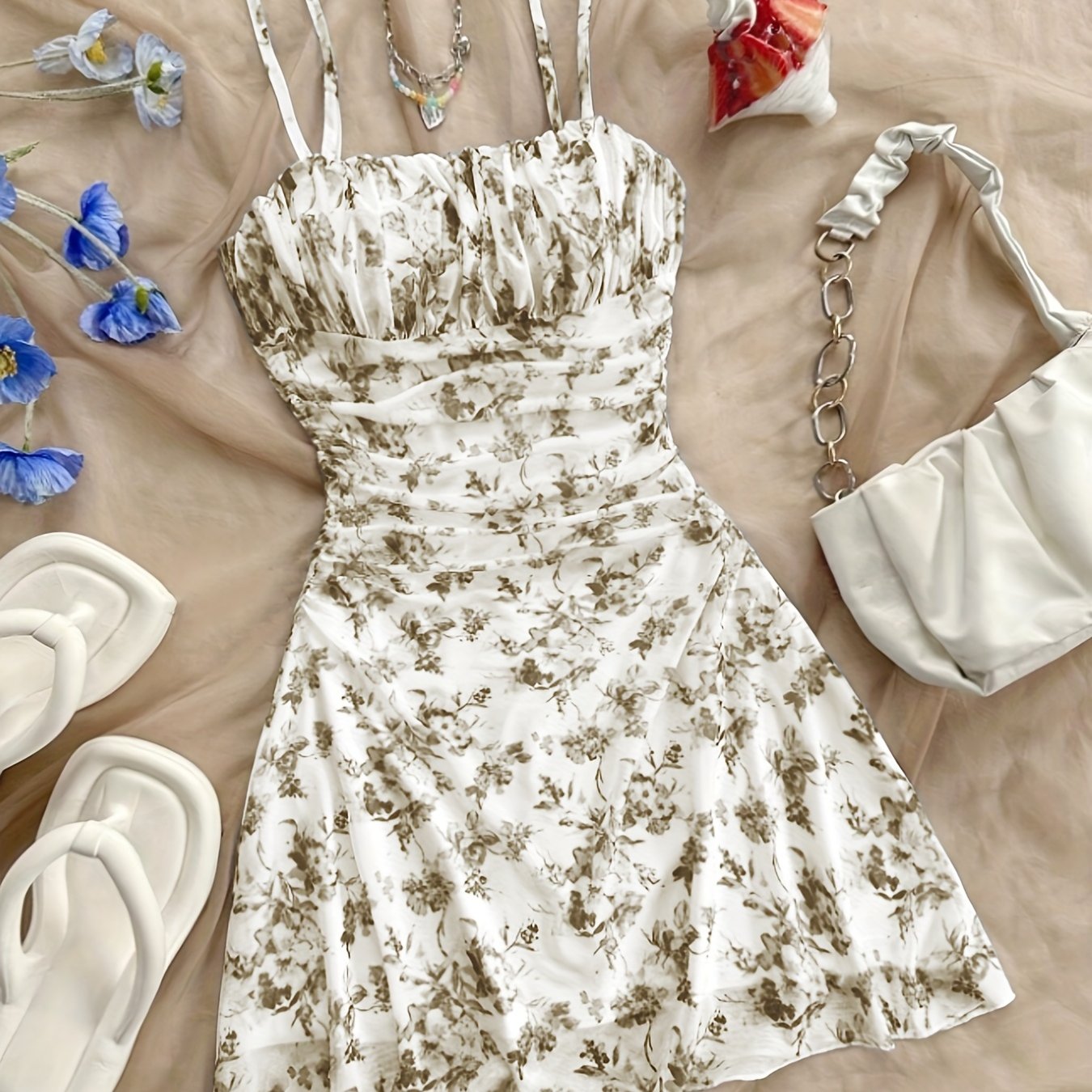 Floral Halter Dress with Elegant Silhouette