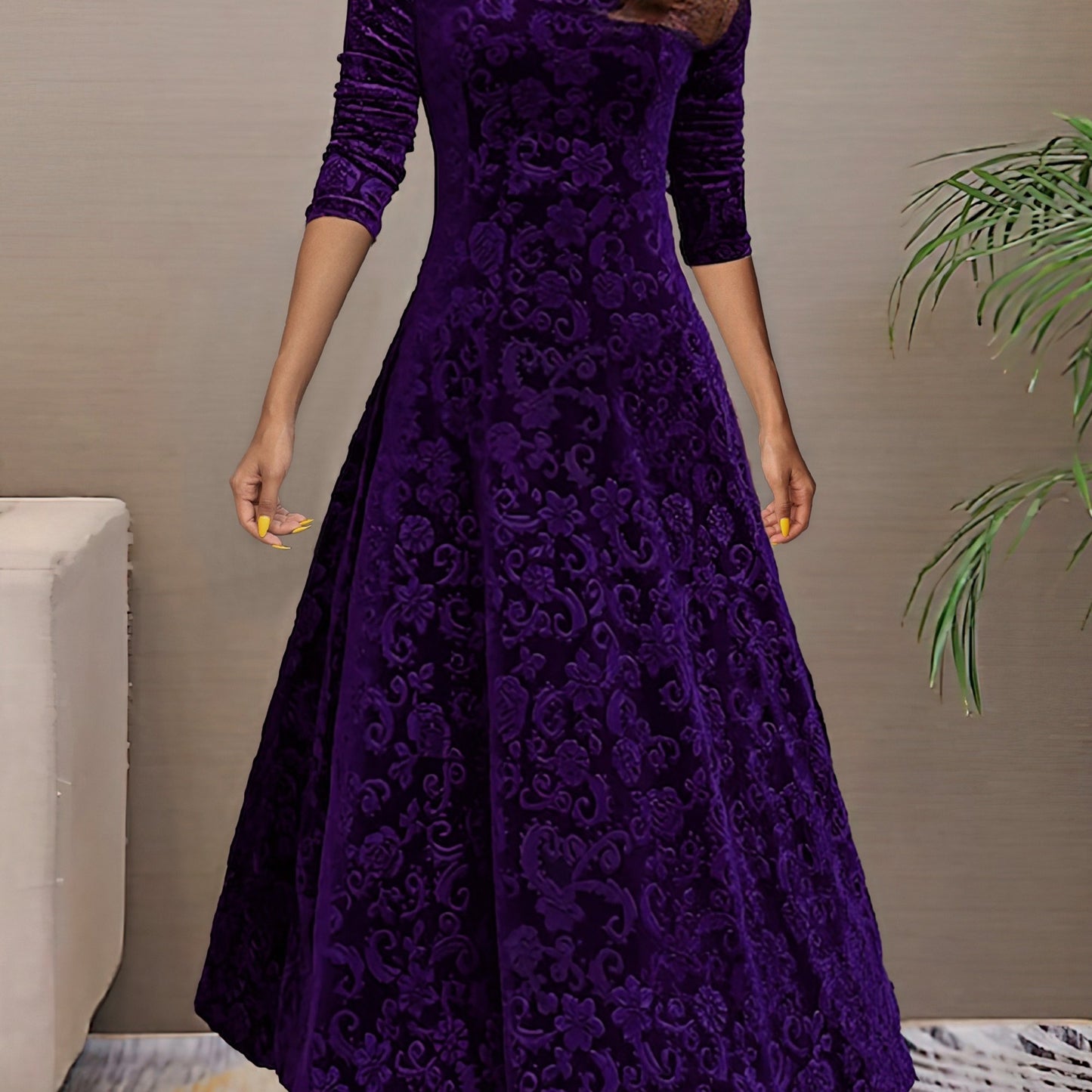 Long Sleeve Velvet Dress with Elegant Flow