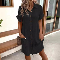 Linen Button Down Shirt Dress with Pockets