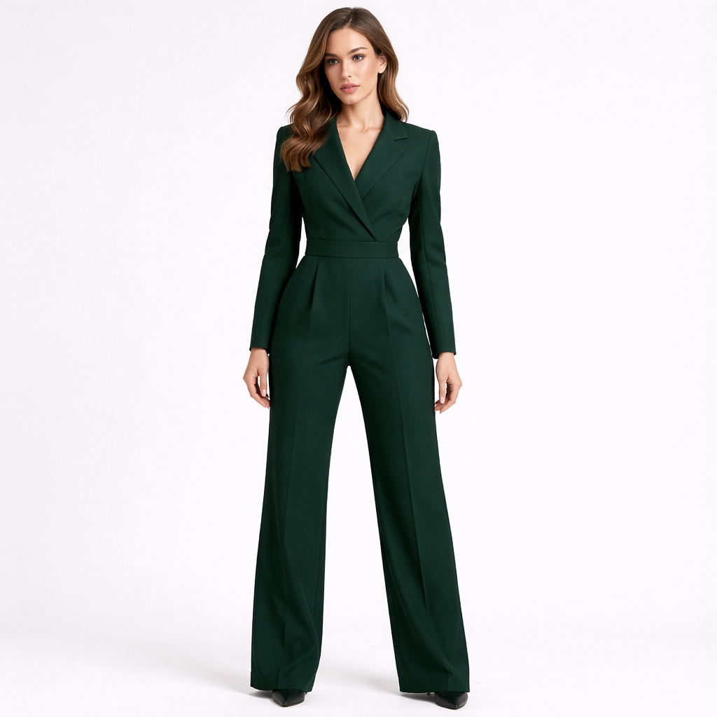 STIRLING – Luxe Wrap Jumpsuit with Sleek Sleeves & Fluid Finish