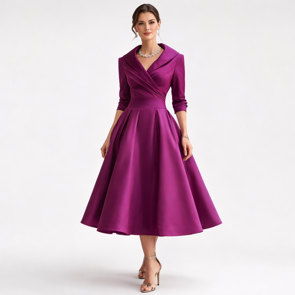 AVERLY – Elegant V-Neck Midi Dress with Graceful Formal Silhouette