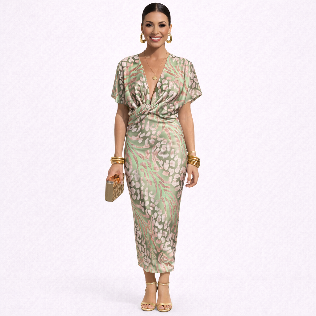 ZARELIA – Polished Summer Evening Dress with Twisted Front Detail