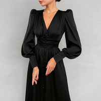 Women’s Puff Sleeve V-Neck Midi Dress