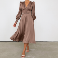 Women’s Puff Sleeve V-Neck Midi Dress