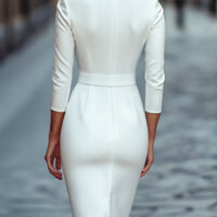 Elegant Black Belted Sheath Dress for Women - Formal Knee-Length Dress with Mandarin Collar 8