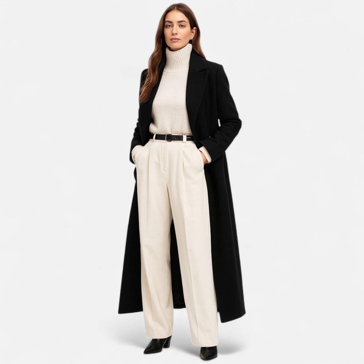 Elegant Longline Black Overcoat for Women - Timeless Maxi Winter Coat 1