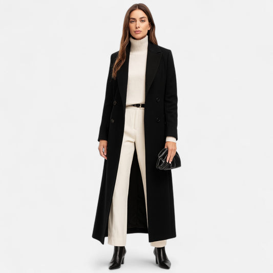 Elegant Longline Black Overcoat for Women - Timeless Maxi Winter Coat 2