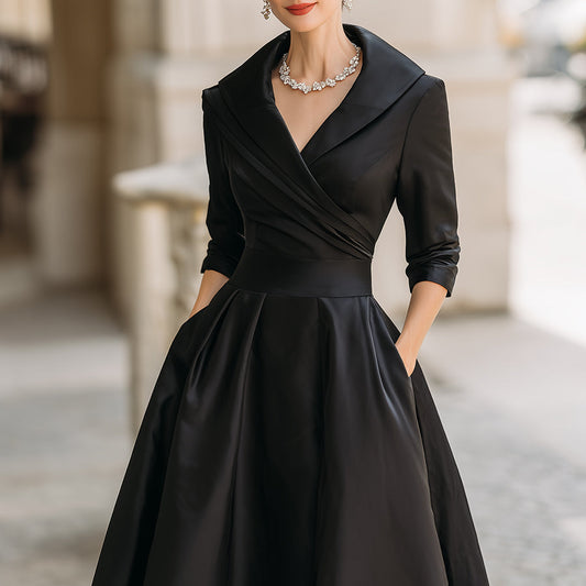 Elegant Vintage-Inspired Satin Midi Dress - Womens Wedding Guest & Cocktail Dress 0