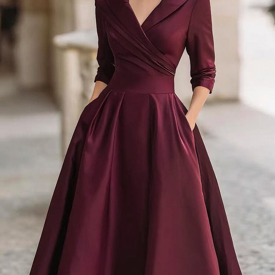 Elegant Vintage-Inspired Satin Midi Dress - Womens Wedding Guest & Cocktail Dress 8