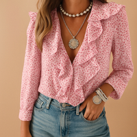 Women’s Ruffle Butterfly Print Blouse