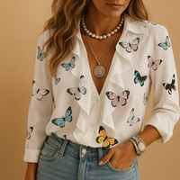 Women’s Ruffle Butterfly Print Blouse