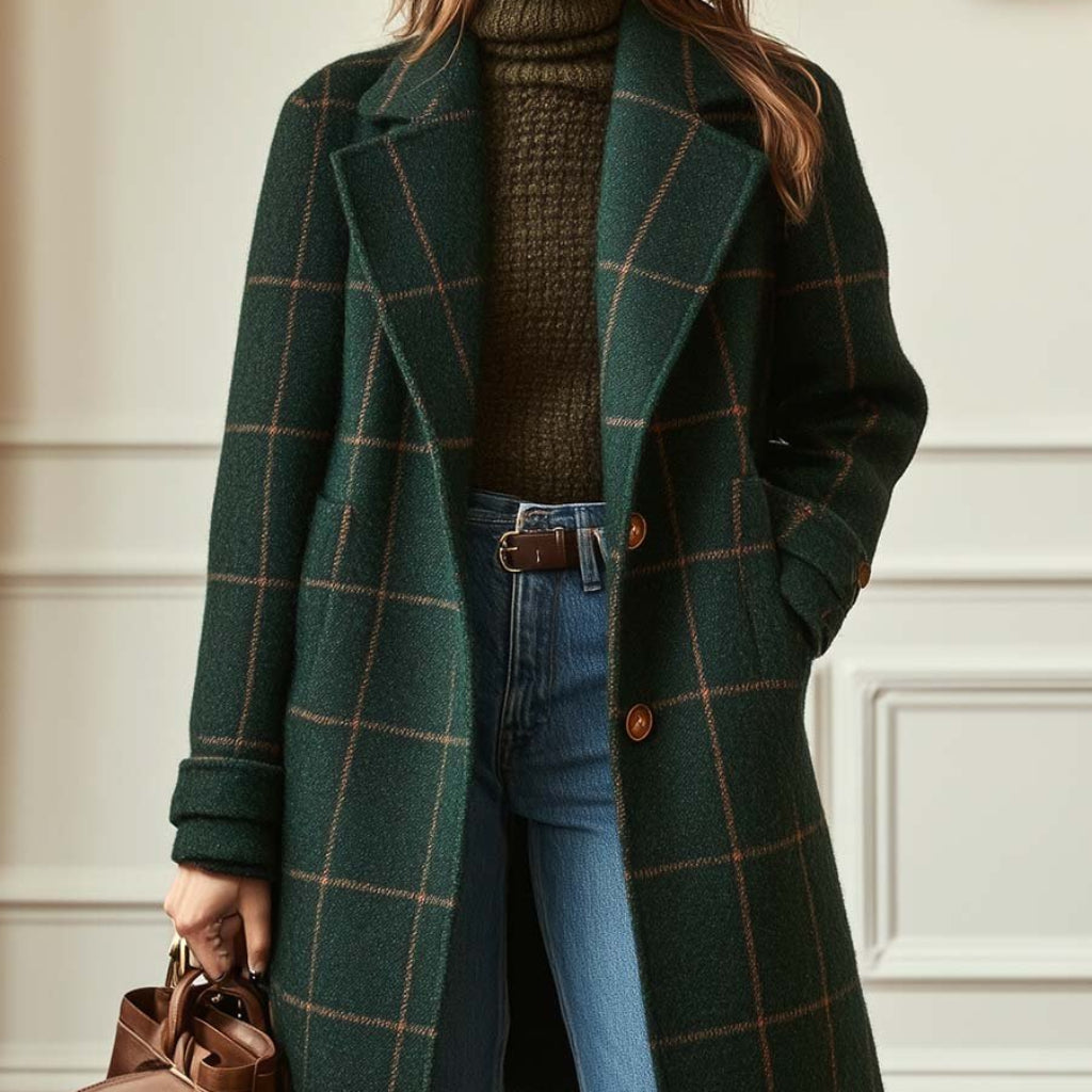 Elena | Elegant Wool Coat with Timeless Checked Design for Chic Comfort 0