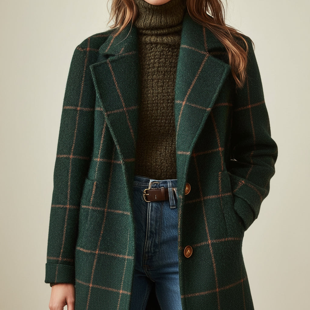 Elena | Elegant Wool Coat with Timeless Checked Design for Chic Comfort 1