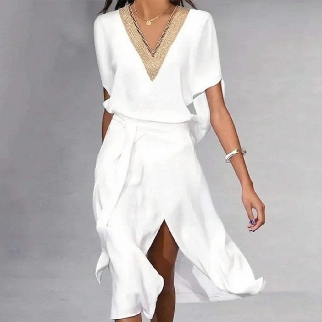 Emma | Elegant Summer Dress with V Neck and Midi Silhouette for Effortless Style 0