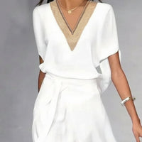 Chic Summer Midi Dress with Feminine V-Neck Detail