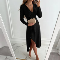 Refined V Neck Dress with Graceful Side Detail