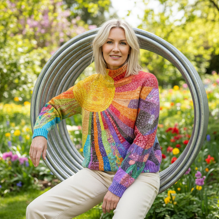 | Multicolor Spring Sweater with Artistic Knit
