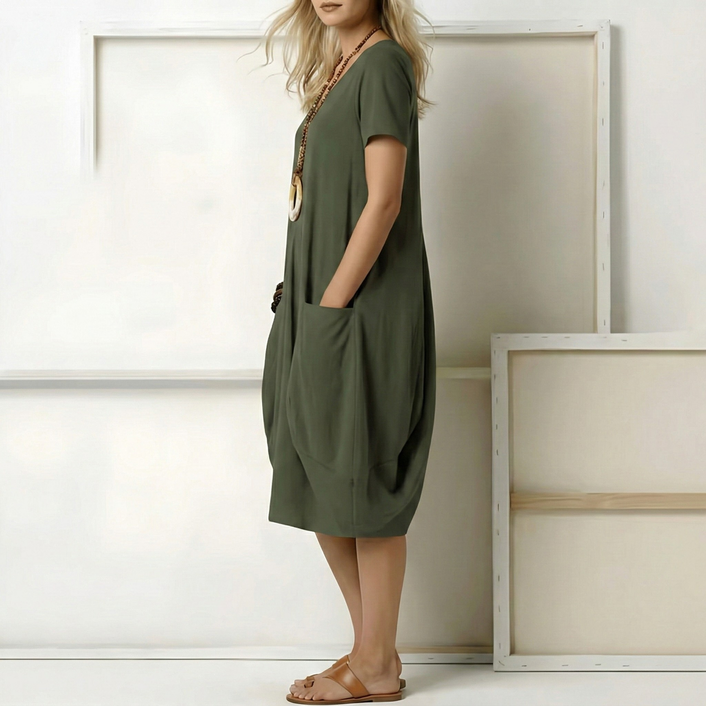 Women’s Casual V-Neck Midi Dress