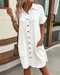 Linen Button Down Shirt Dress with Pockets