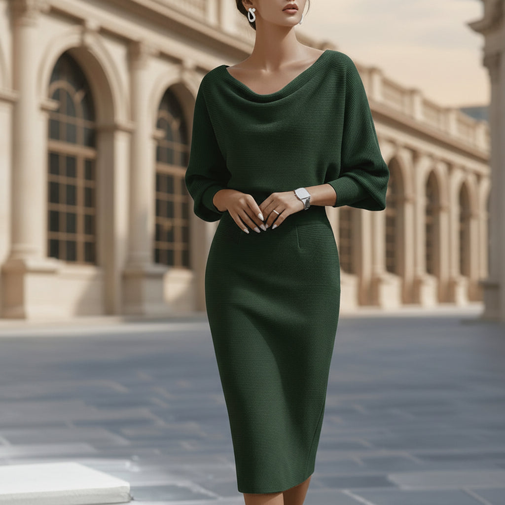 Moira | Elegant White Midi Dress with Long Sleeves for Timeless Sophistication 3